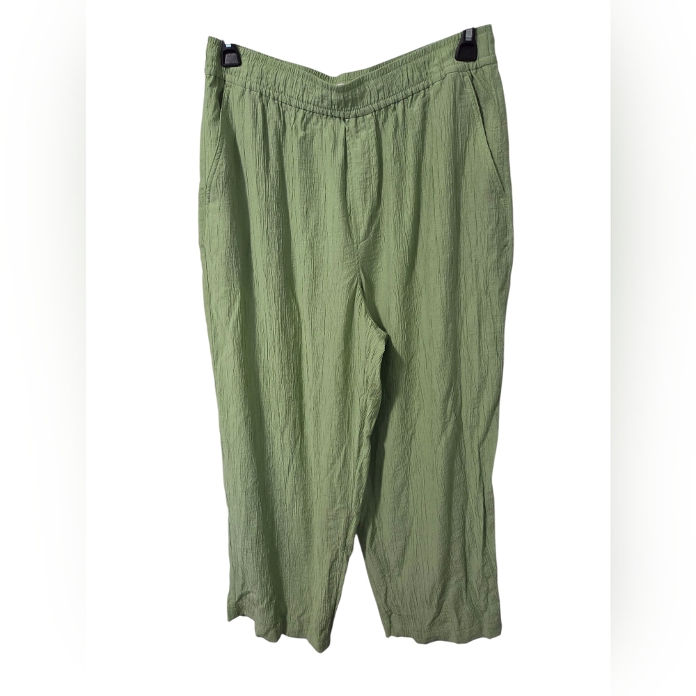 Madewell NWT Crinkled Crepe Straight-Leg Crop Pants Size L Green